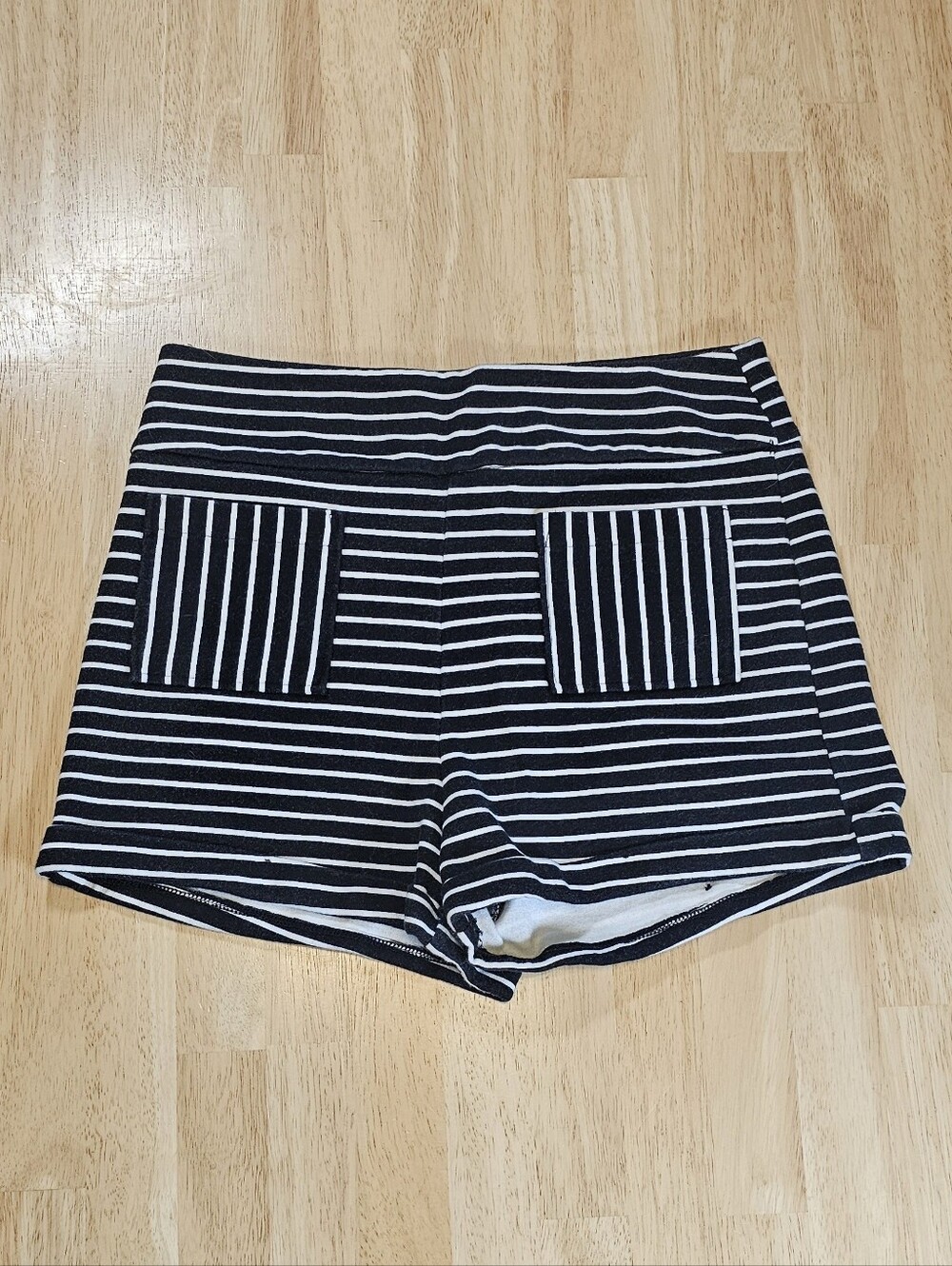 Hollister Black & White horizontal Striped Pull On Shorts